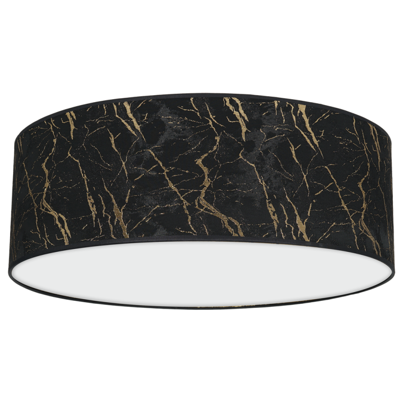 Plafonnier SENSO abat-jour rond 50cm tissu marbré noir doré E27 Design chic 