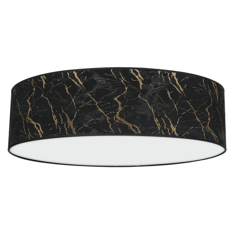 Plafonnier SENSO abat-jour rond 60cm tissu marbré noir doré E27 Design chic 