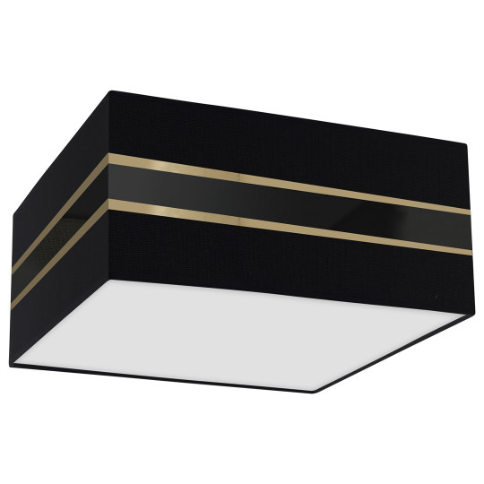 Plafonnier ULTIMO abat-jour carré 40cm tissu noir bande doré E27 Design chic 