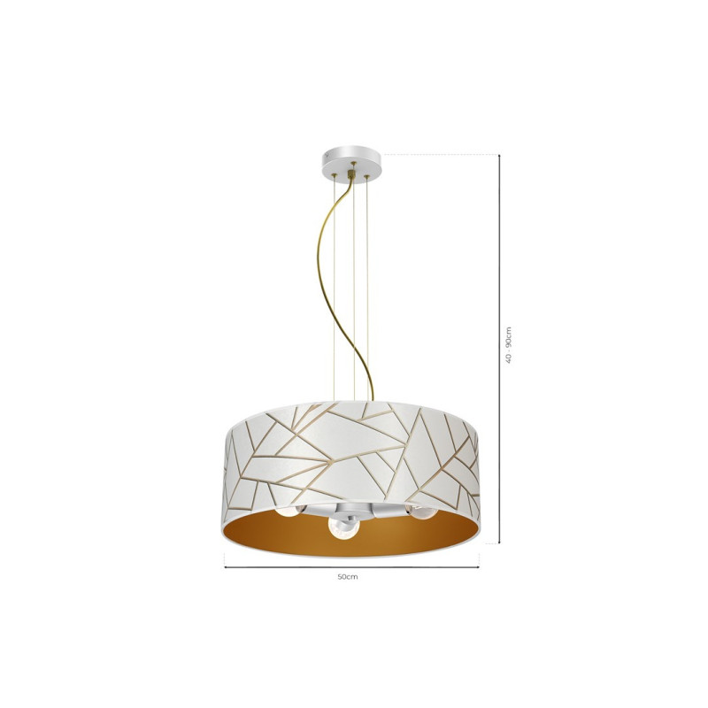 Suspension ZIGGY abat-jour rond 50cm tissu mosaique blanc doré E27 Design chic 