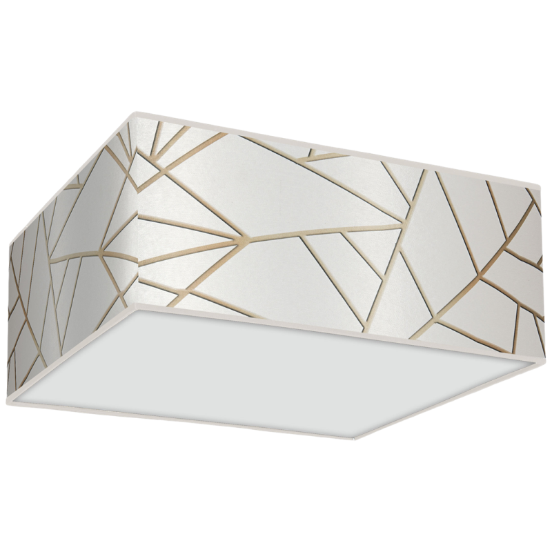 Plafonnier ZIGGY abat-jour carré 50cm tissu mosaique blanc doré E27 Design chic 