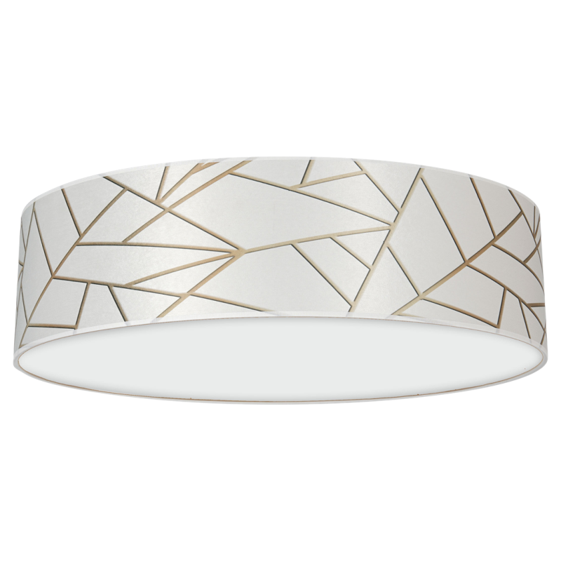 Plafonnier ZIGGY abat-jour rond 50cm tissu mosaique blanc doré E27 Design chic 