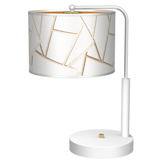 Lampe de chevet ZIGGY abat-jour tissu mosaique blanc doré E27 Design chic 
