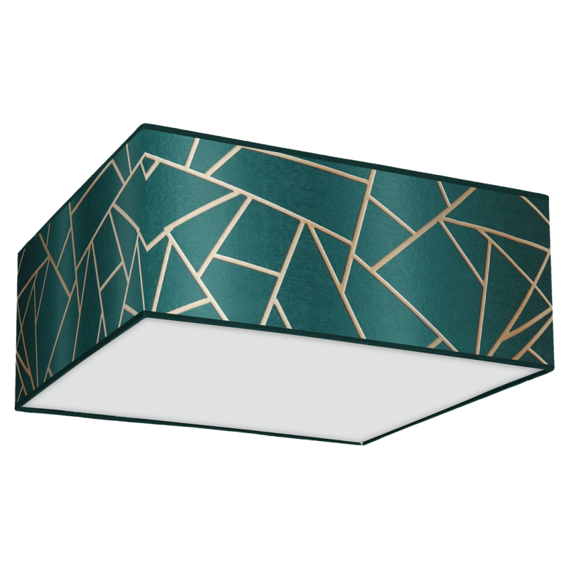 Plafonnier ZIGGY abat-jour carré 50cm tissu mosaique vert doré E27 Design chic 