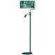 Lampadaire ZIGGY abat-jour tissu mosaique vert doré E27 + liseuse mini GU10 Design chic 