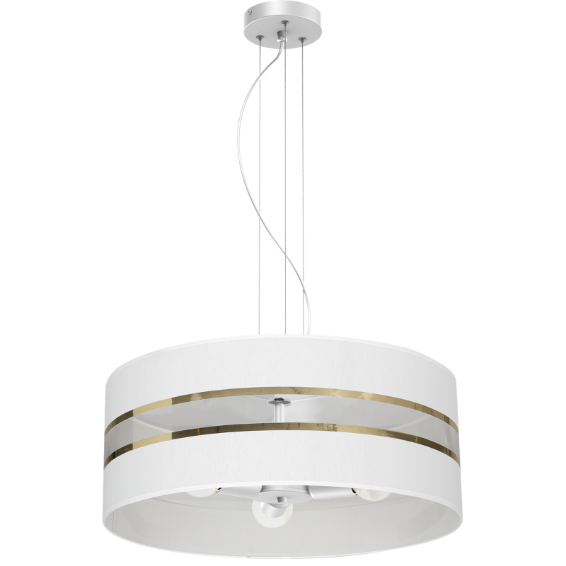 Suspension ULTIMO hauteur réglable abat-jour rond 50cm tissu blanc bande doré E27 Design chic 