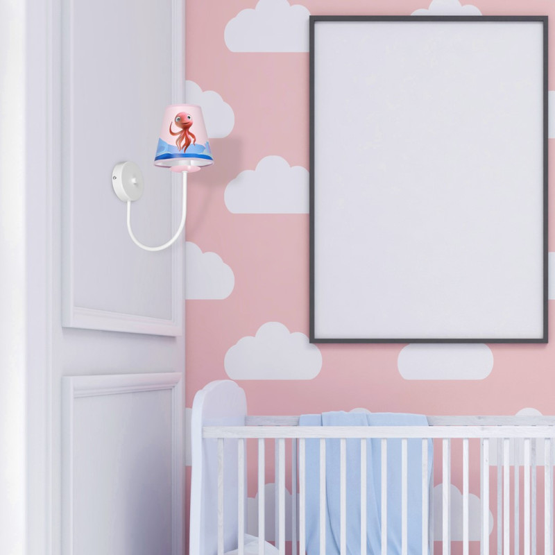 Applique murale LOLA la pieuvre rouge abat-jour plastique rose bleu métal blanc E14 Enfant 