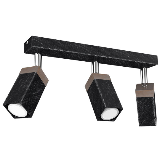 Plafonnier SOLO 3 spots orientables rectangle métal noir et bois mini GU10 Industriel 