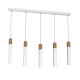 Suspension SOLO 5 tubes rectangulaires métal blanc et bois mini GU10 Industriel 