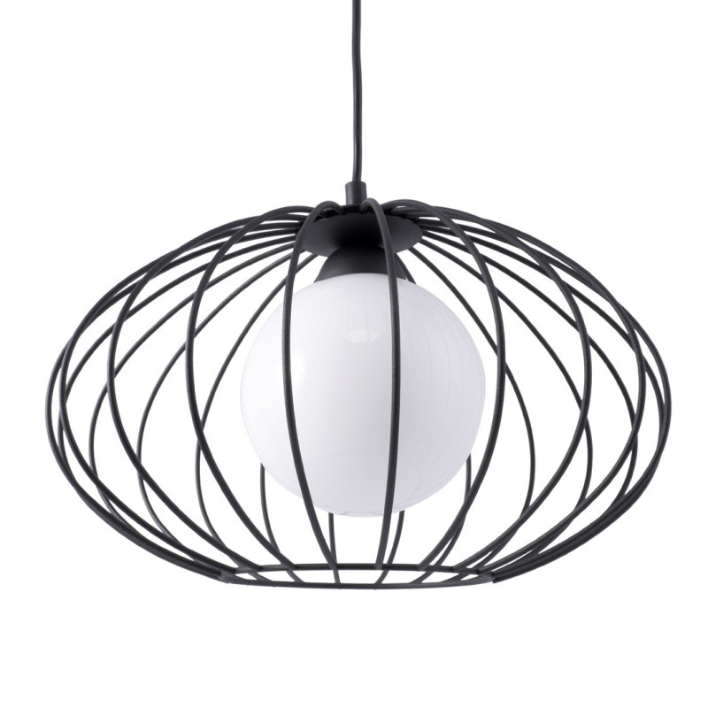 Suspension KRONOS 3 cages ovale métal noir et boule verre blanc E14 Industriel 