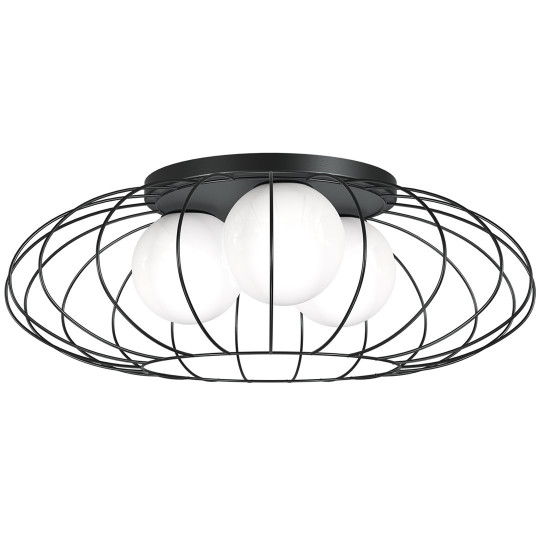 Plafonnier KRONOS cage ovale métal noir 80cm et boule verre blanc E14 Industriel 