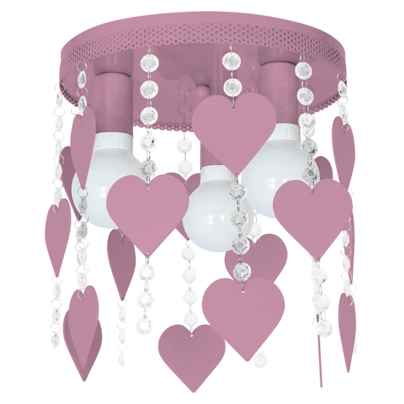 Plafonnier CORAZON cœurs métal violet et perles suspendus E27 Enfant 