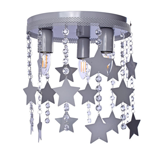 Plafonnier STAR cascade de cristaux et étoiles gris suspendus E27 Enfant 