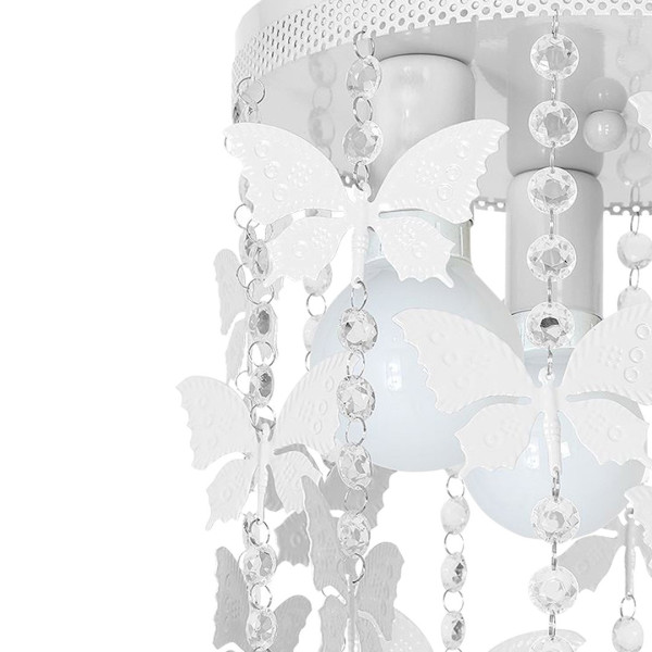 Plafonnier ANGELICA cascade de cristaux et papillons blanc suspendus E27 Enfant 