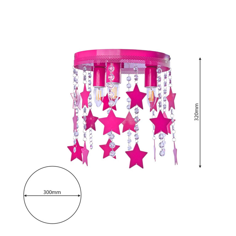 Plafonnier STAR cascade de cristaux et étoiles fushia suspendus E27 Enfant 