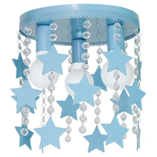 Plafonnier STAR cascade de cristaux et étoiles bleu suspendus E27 Enfant 