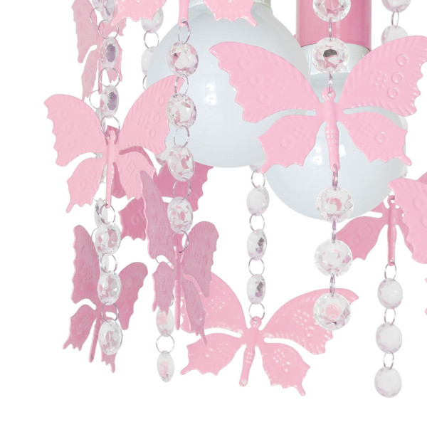 Plafonnier ANGELICA cascade de cristaux et papillons rose suspendus E27 Enfant 
