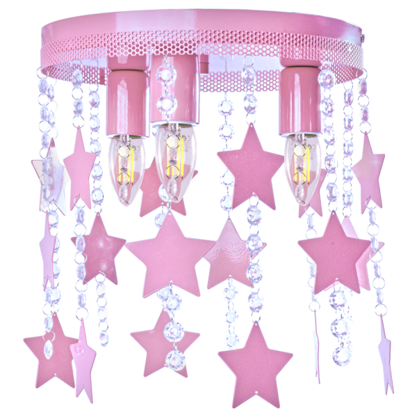 Plafonnier STAR cascade de cristaux et étoiles rose suspendus E27 Enfant 