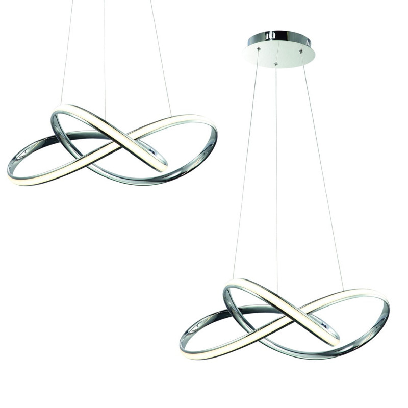 Suspension CAPPIO bande lumineuse torsadée chromé LED 36W blanc neutre 2160Lm Design chic 