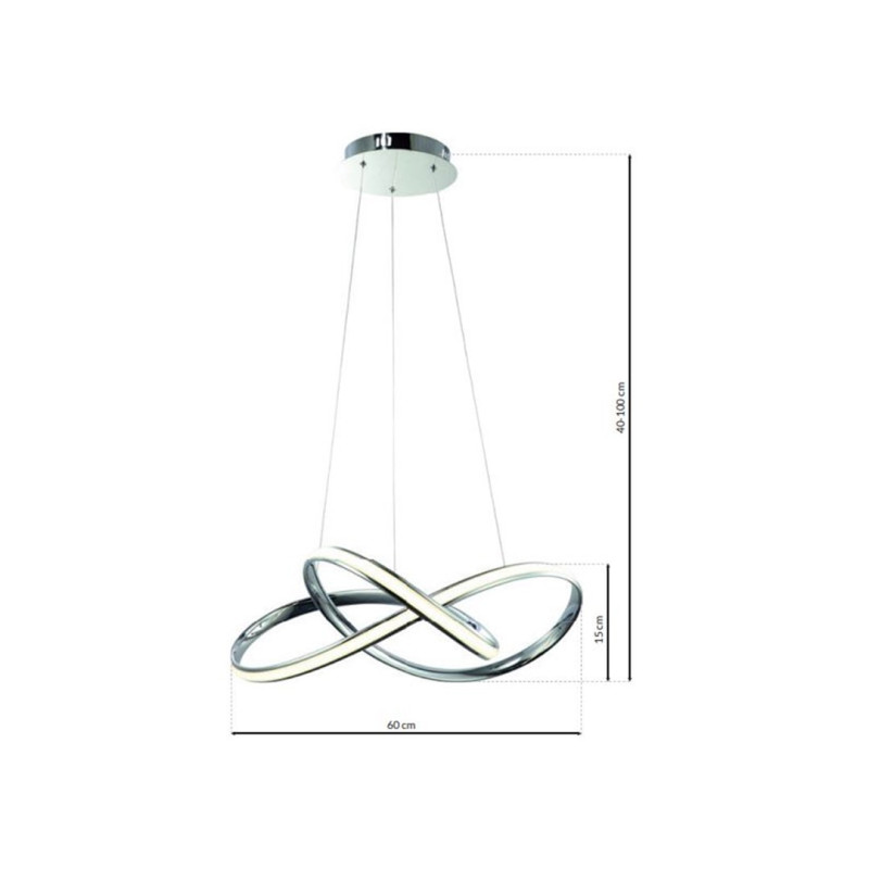 Suspension CAPPIO bande lumineuse torsadée chromé LED 36W blanc neutre 2160Lm Design chic 