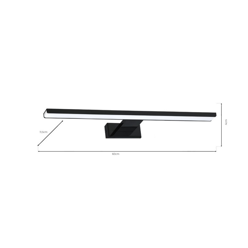 Applique murale SHINE barre métal 60cm noir LED blanc neutre 4000k 13,8W IP44 