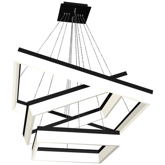 Suspension NERO 3 cadres lumineux carré noir entrelacés LED 140W blanc neutre 9800Lm Design chic 