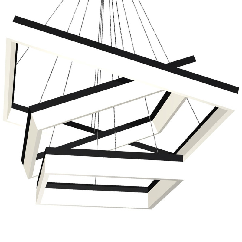 Suspension NERO 3 cadres lumineux carré noir entrelacés LED 140W blanc neutre 9800Lm Design chic 