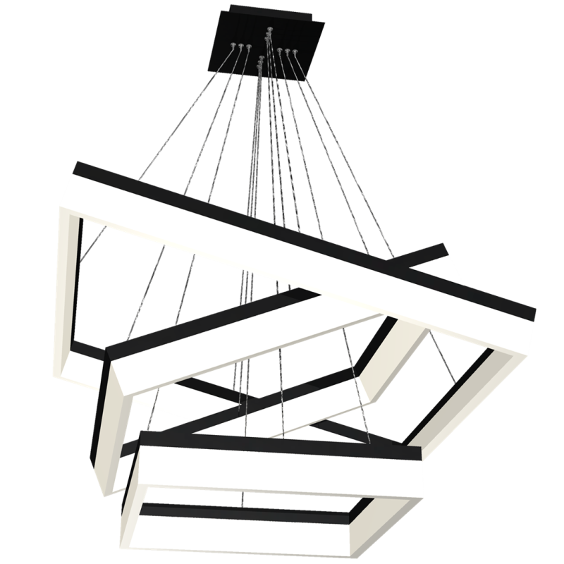 Suspension NERO 3 cadres lumineux carré noir entrelacés LED 140W blanc neutre 9800Lm Design chic 