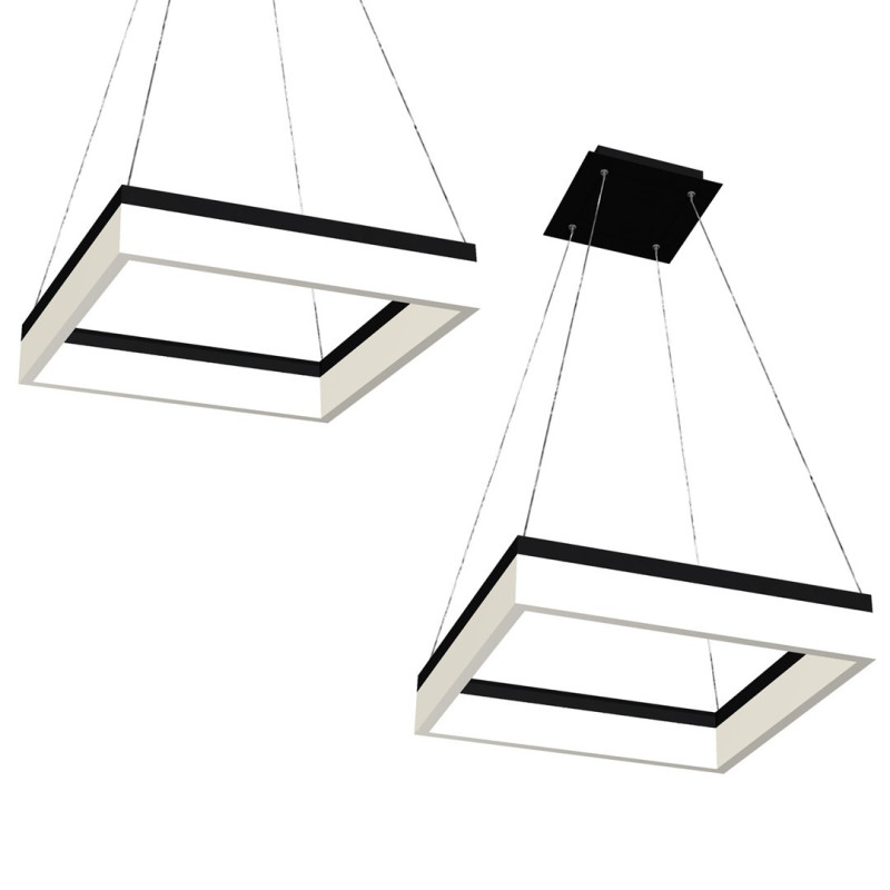 Suspension NERO cadre lumineux carré noir LED 32W blanc neutre 2240Lm Design chic 