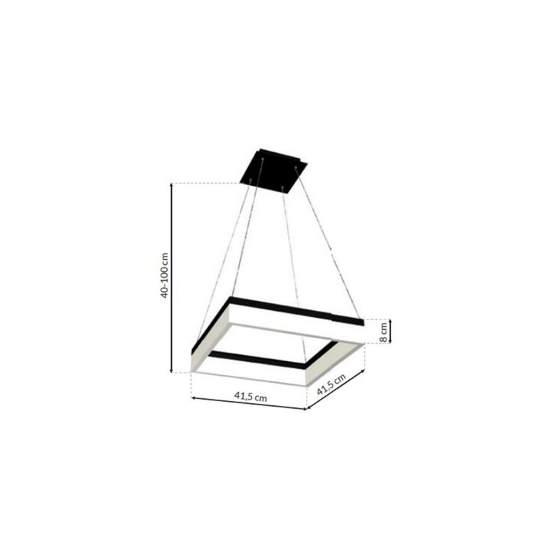 Suspension NERO cadre lumineux carré noir LED 32W blanc neutre 2240Lm Design chic 