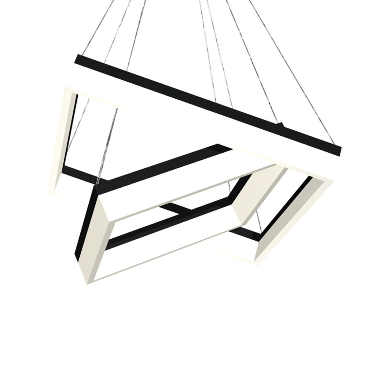 Suspension NERO 2 cadres lumineux carré noir entrelacés LED 80W blanc neutre 5600Lm Design chic 