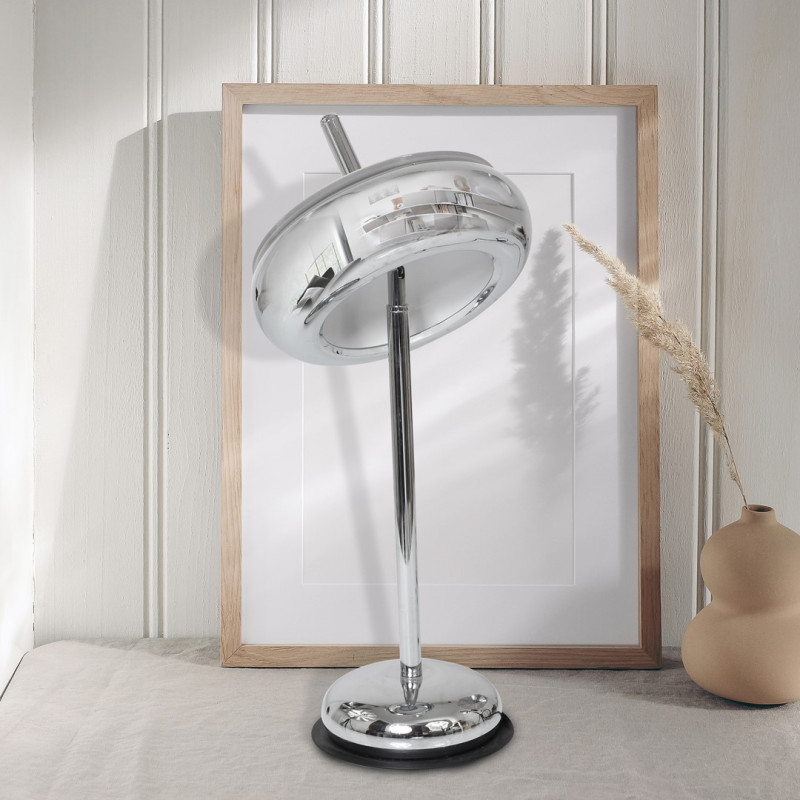 Lampe à poser MERCURIO anneau métal chromé LED blanc neutre 4000k 840Lm 12W Design chic 