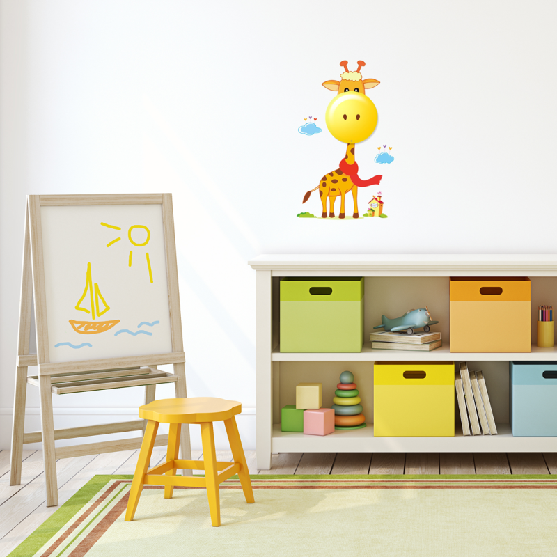 Applique murale enfant girafe jaune et orange sticker LED 0,6W 