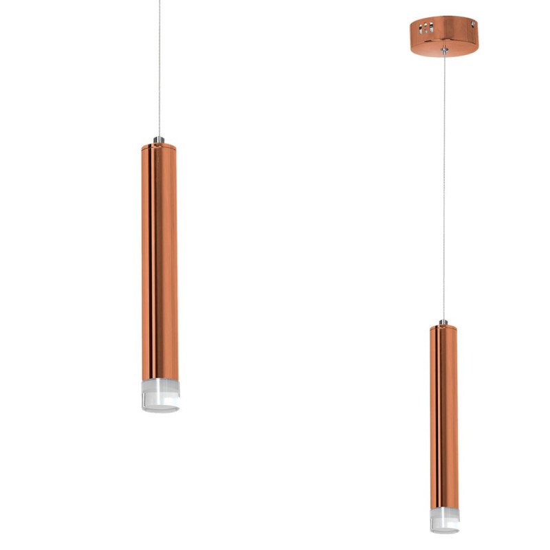 Suspension COPPER tube métal couleur laiton LED blanc neutre 4000k 1050Lm 5W Minimaliste 