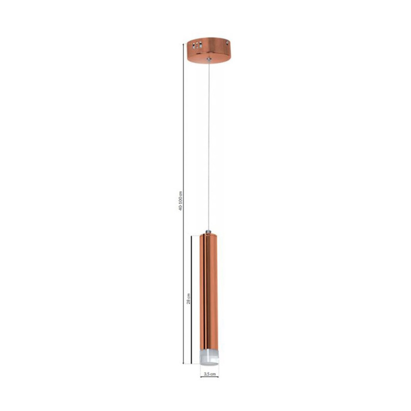 Suspension COPPER tube métal couleur laiton LED blanc neutre 4000k 1050Lm 5W Minimaliste 