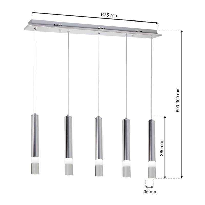 Suspension CARBON 5 cylindres métal chromé LED blanc neutre 4000k 25W 