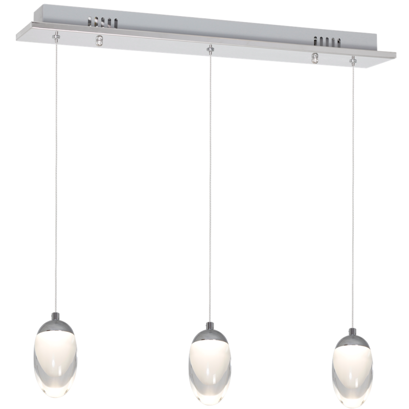 Suspension OVO 3 lampes forme œuf transparent chromé LED blanc neutre 4000k 1050Lm 15W Minimaliste 