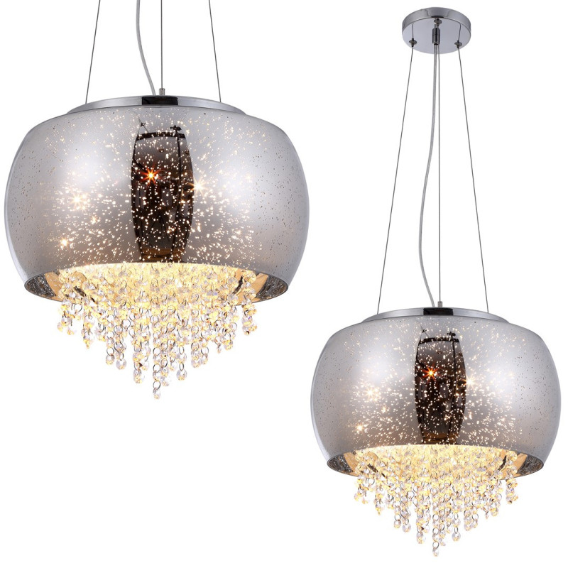 Suspension STARLIGHT 39cm anneau de verre chromé étoilé et chute de cristaux E14 Design chic 