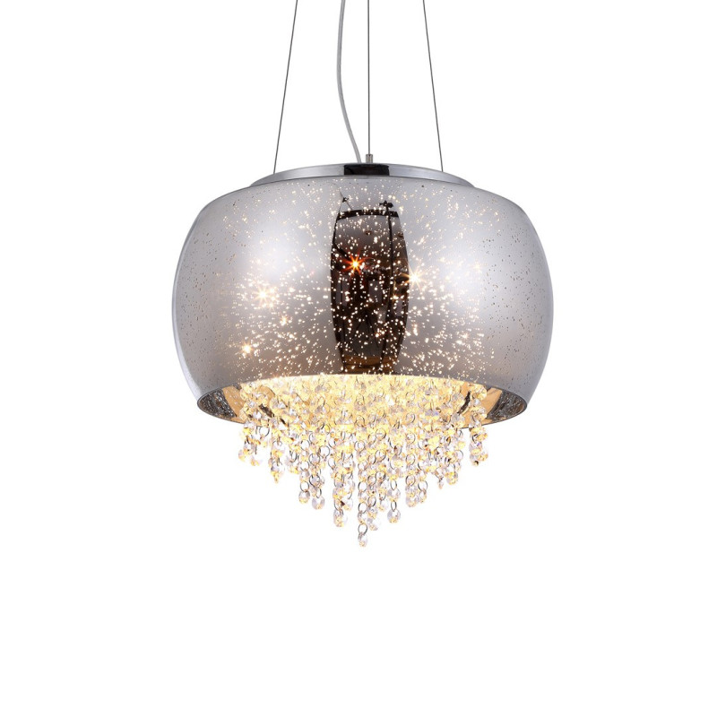 Suspension STARLIGHT 39cm anneau de verre chromé étoilé et chute de cristaux E14 Design chic 