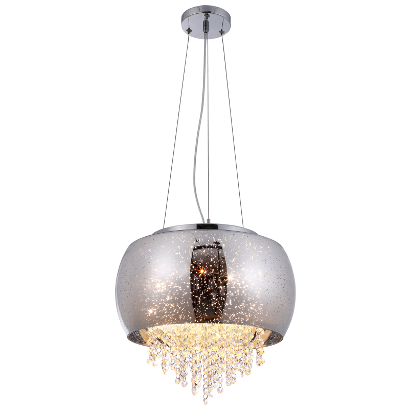 Suspension STARLIGHT 39cm anneau de verre chromé étoilé et chute de cristaux E14 Design chic 