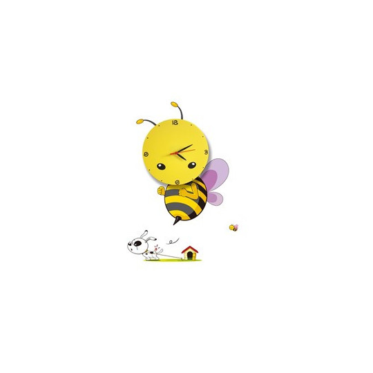Applique murale à piles avec horloge BEE abeille jaune LED 0,6W sticker chien et niche Enfant 