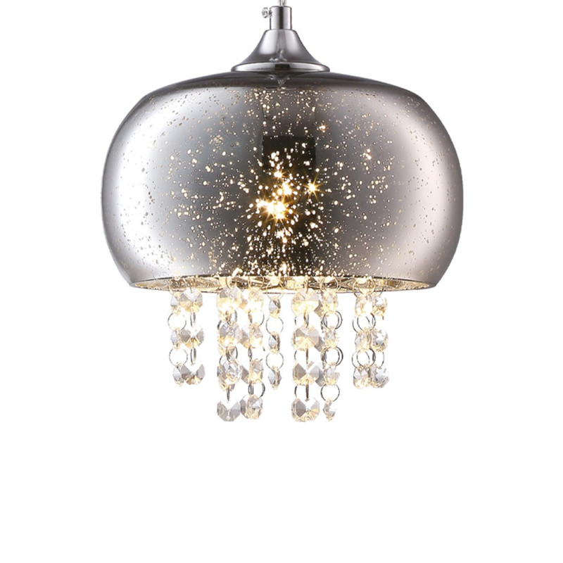 Suspension STARLIGHT 21cm anneau de verre chromé étoilé et chute de cristaux E14 Design chic 