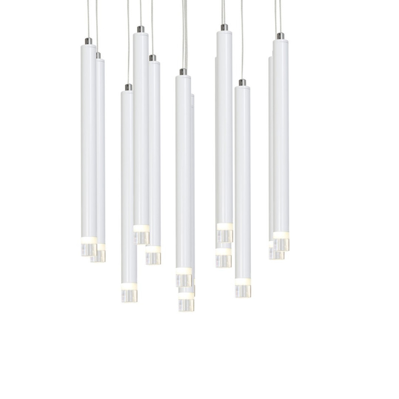 Suspension ALBA 12 cylindres métal blanc détail chromé G9 base ronde Minimaliste 