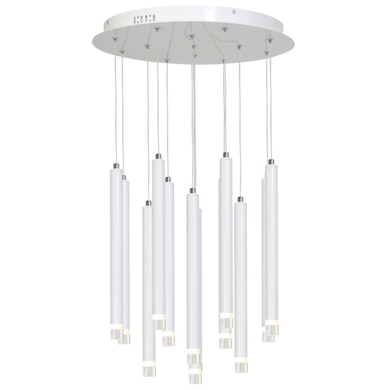 Suspension ALBA 12 cylindres métal blanc détail chromé G9 base ronde Minimaliste 