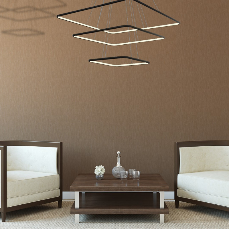 Suspension NIX 3 cadres lumineux carré noir superposés LED 117W blanc chaud 8190Lm Design chic 