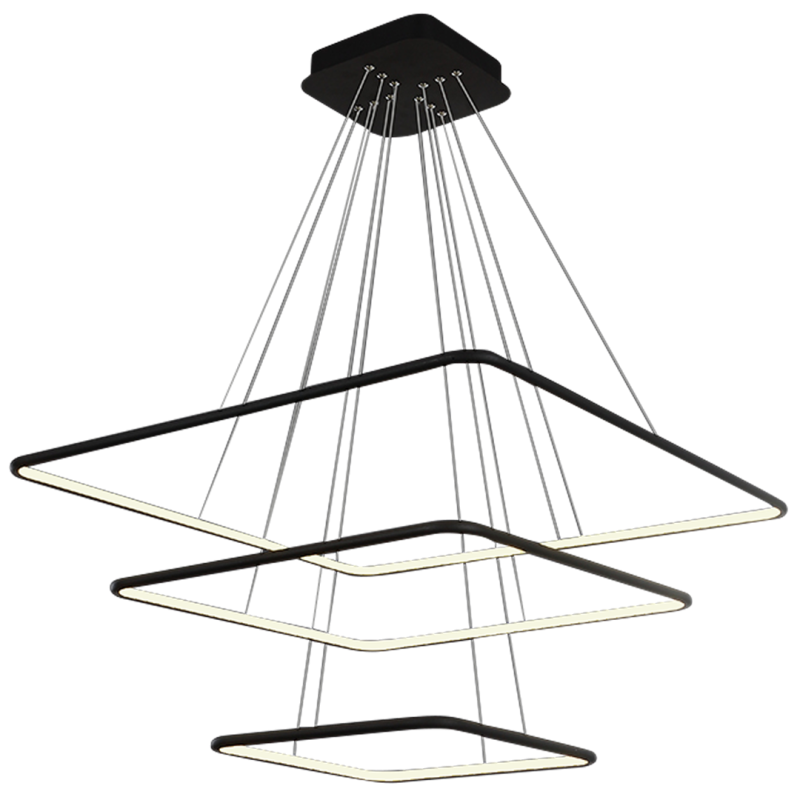 Suspension NIX 3 cadres lumineux carré noir superposés LED 117W blanc chaud 8190Lm Design chic 