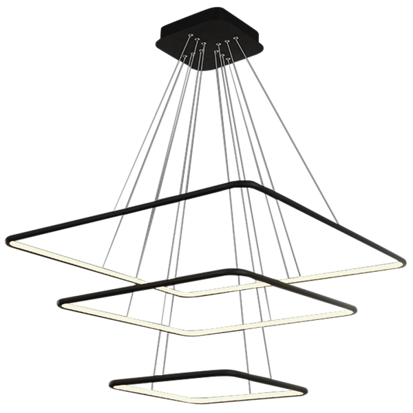 Suspension NIX 3 cadres lumineux carré noir superposés LED 117W blanc chaud 8190Lm Design chic 
