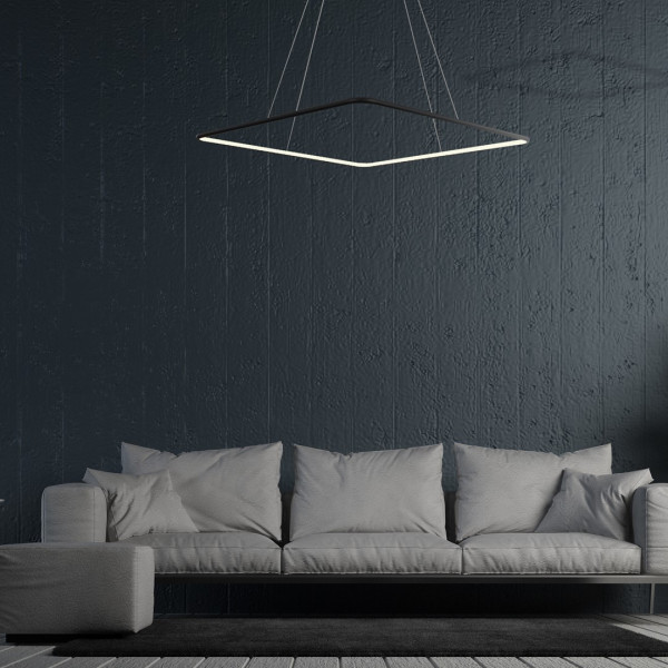 Suspension NIX cadre lumineux carré noir LED 25W blanc chaud 1750Lm Design chic 