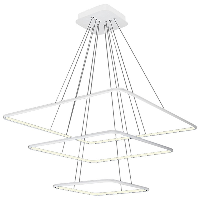 Suspension NIX 3 cadres lumineux carré blanc superposés LED 117W blanc chaud 8190Lm Design chic 