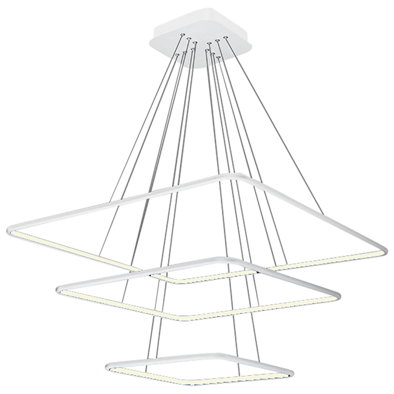 Suspension NIX 3 cadres lumineux carré blanc superposés LED 117W blanc chaud 8190Lm Design chic 